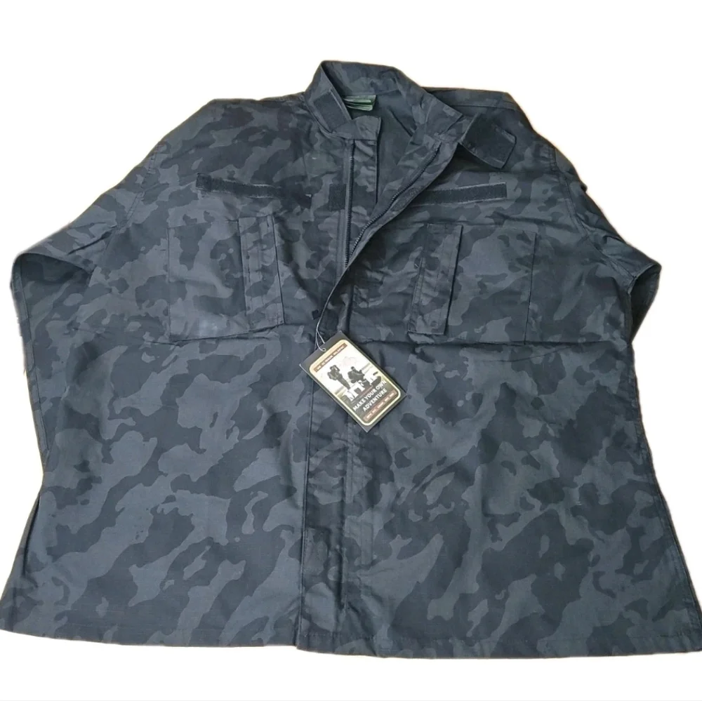 US Military Field Combat Jacket Men XXL ACU Rip Stop Canvas Black Night Camo Nwt
